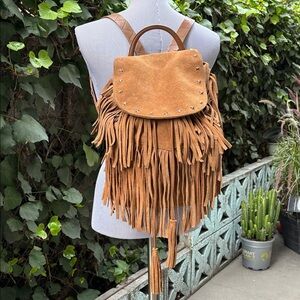 Maison Scotch Pioneer Fringe Suede Leather Backpack